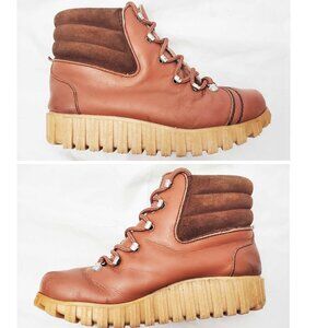 Vintage 1970s Womens TECAHIKE Brown Leather Hiking Boots Shoes 7.5 Made in Italy